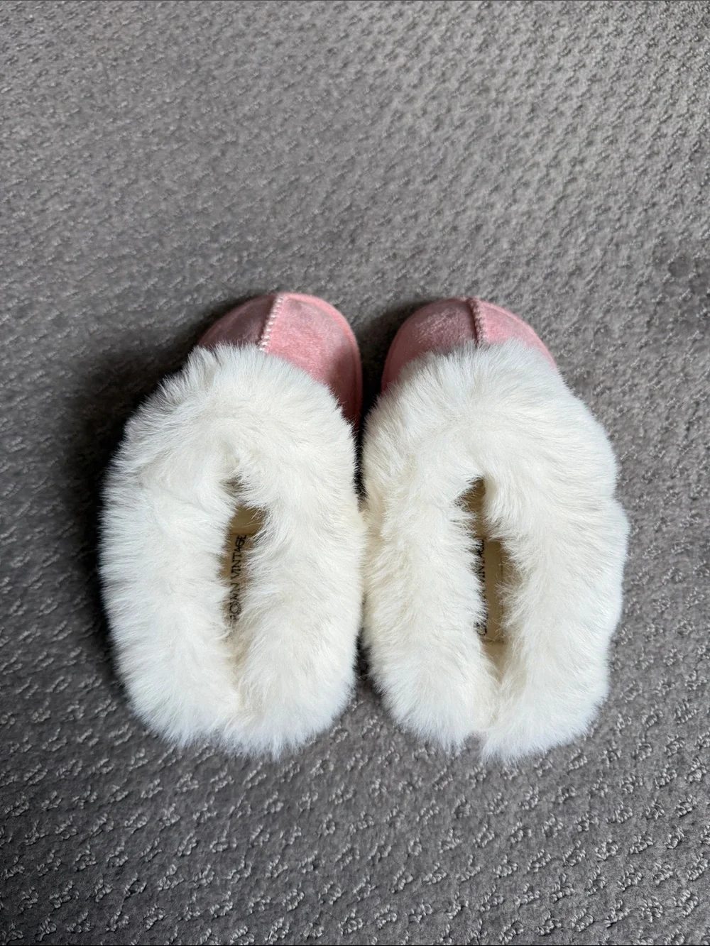 •CROWN VINTAGE• Pink Suede Faux-Fur Clog Slippers for Kids